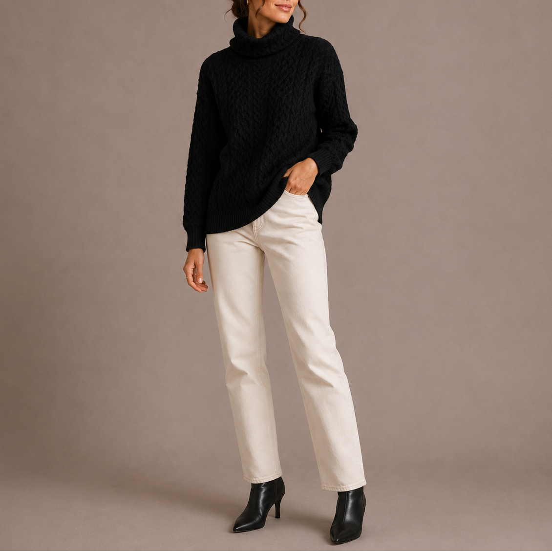Women's Chunky Cable Turtleneck Jumper