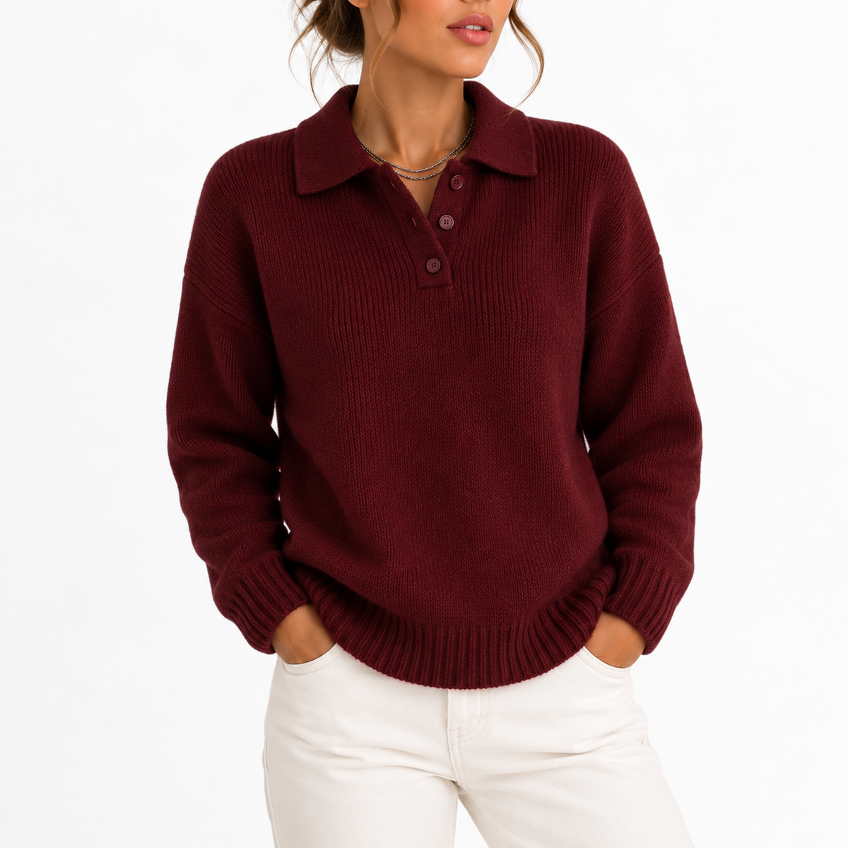 Women's Polo Collar Knit Jumper