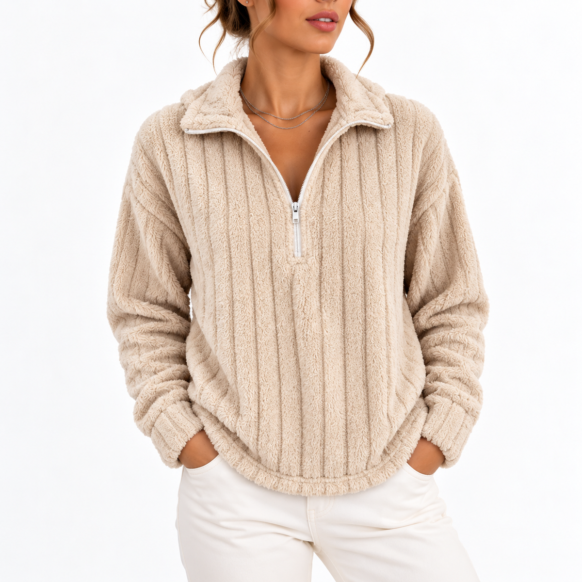Women's Ribbed Half Zip Sweatshirt