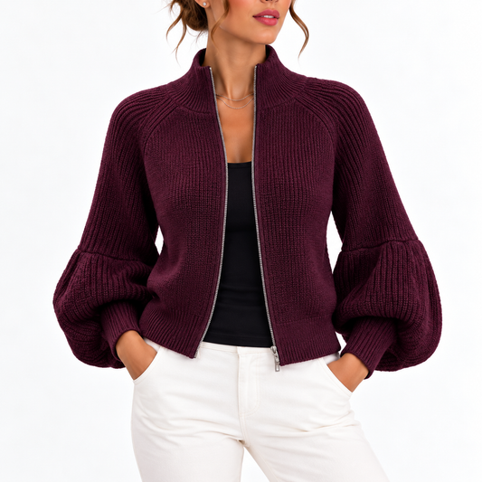 Women's Cropped Puff Sleeve Cardigan