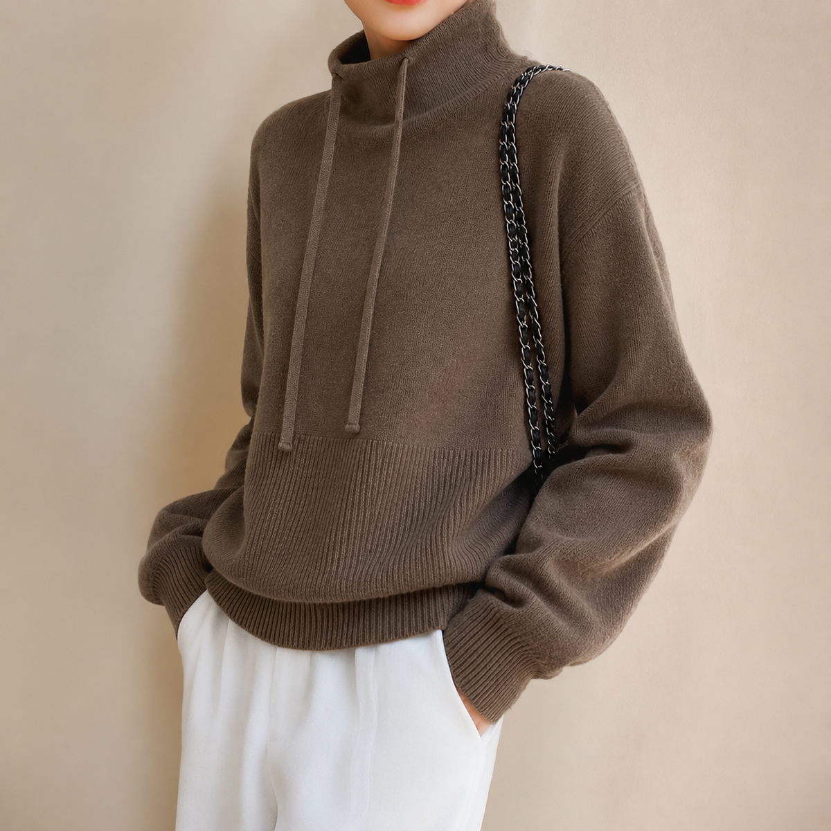 Women's Oversized Drawstring Knit Hoodie