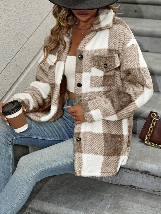 Women's Plaid Fleece Shacket Jacket