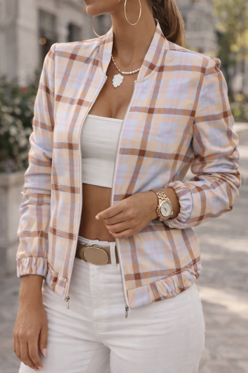 Women's Cropped Stand Collar Bomber