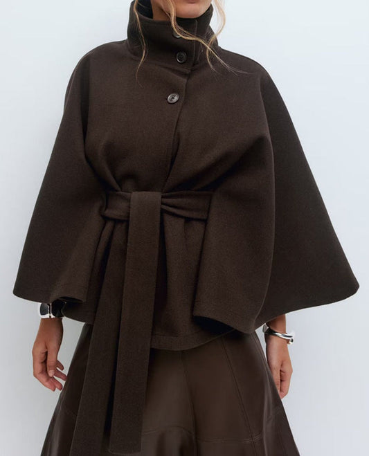 Women's Belted Stand Collar Cape