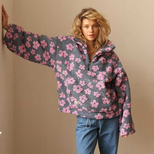 Women's Floral Teddy Fleece Jacket