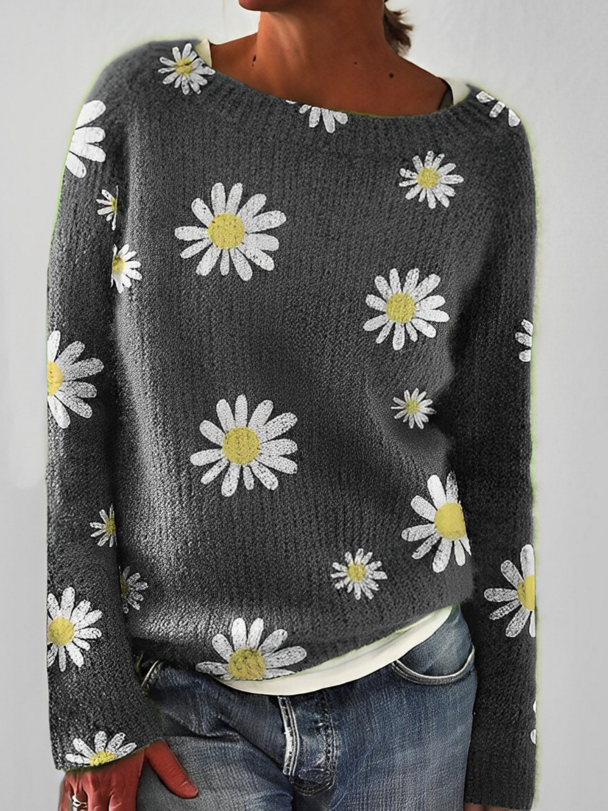 Women's Fluffy Wide Neck Jumper