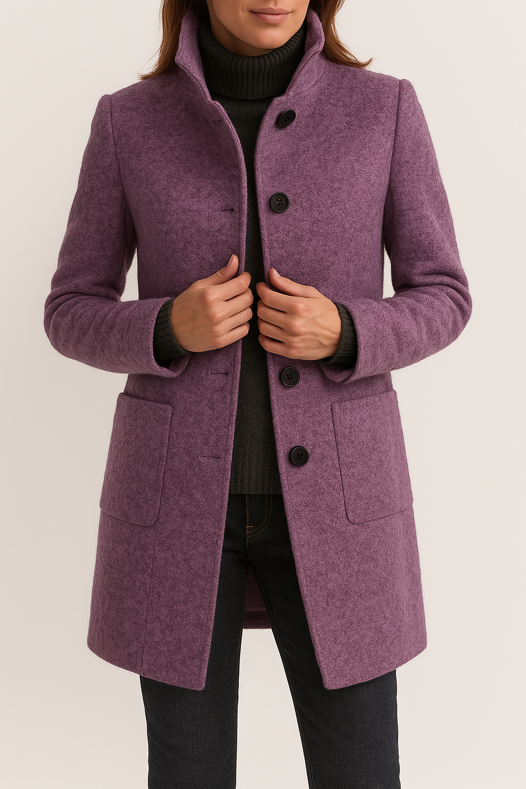 Women's High Neck Wool Coat