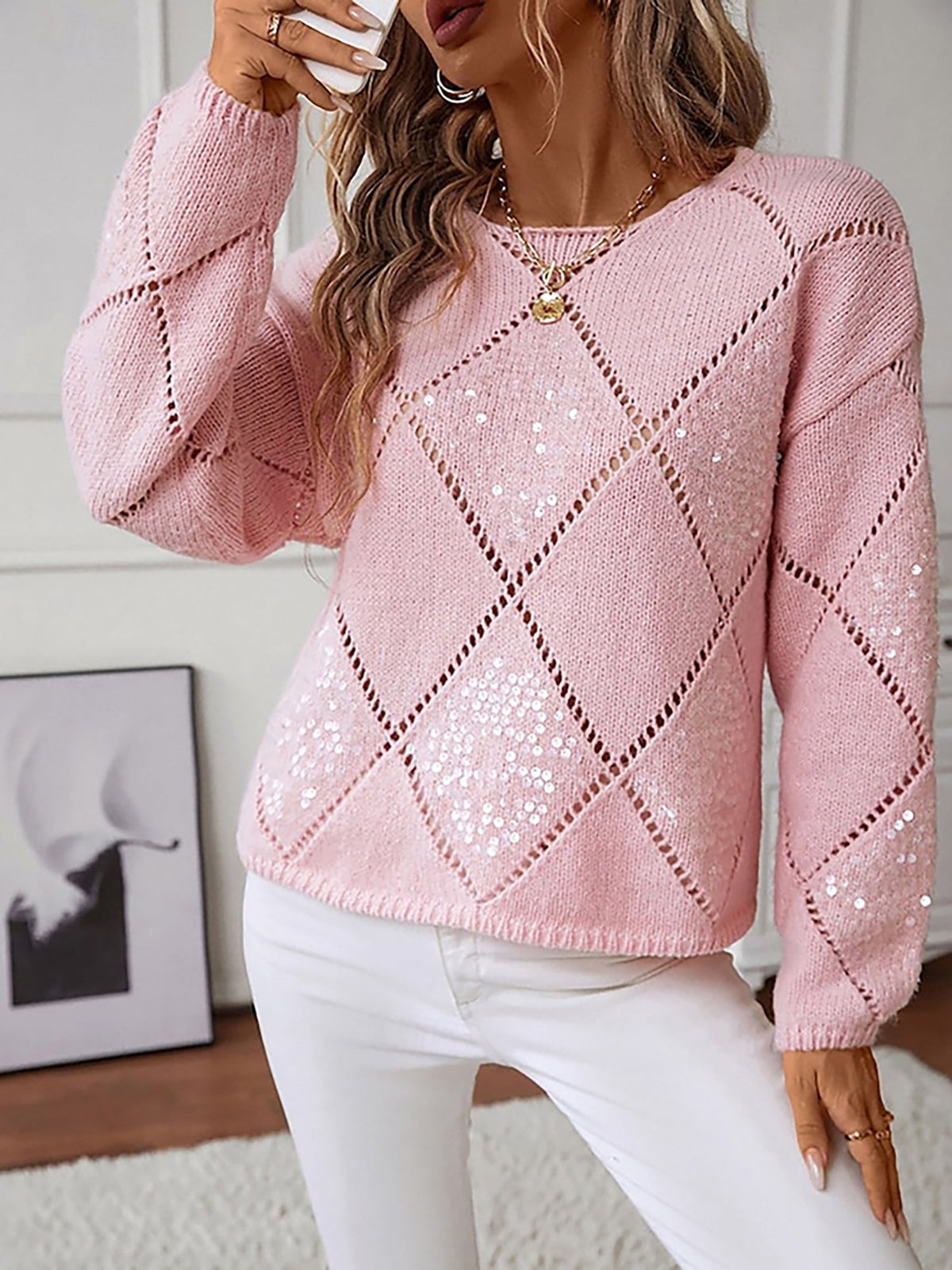Women's Sequin Diamond Knit Jumper