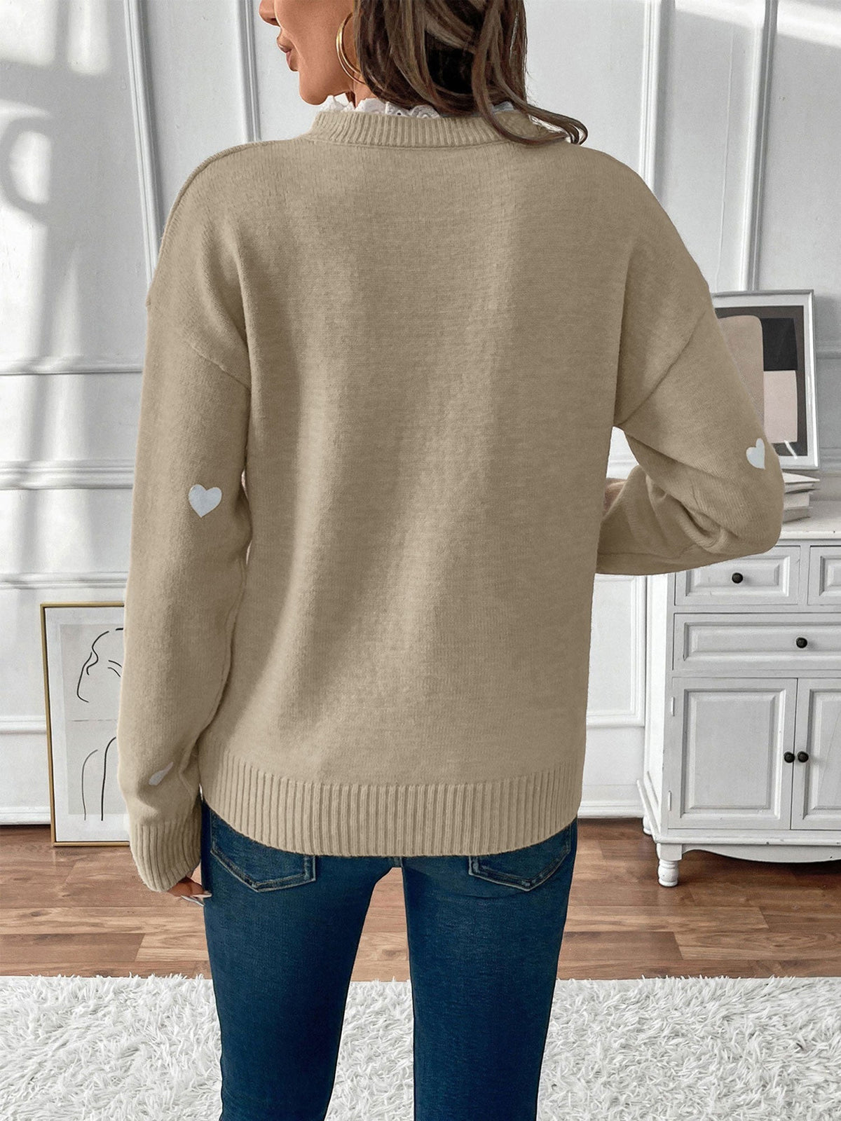 Women's Heart Print Lace Jumper