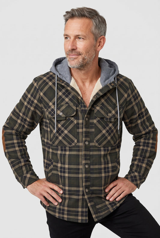 Men's Hooded Checked Overshirt Jacket