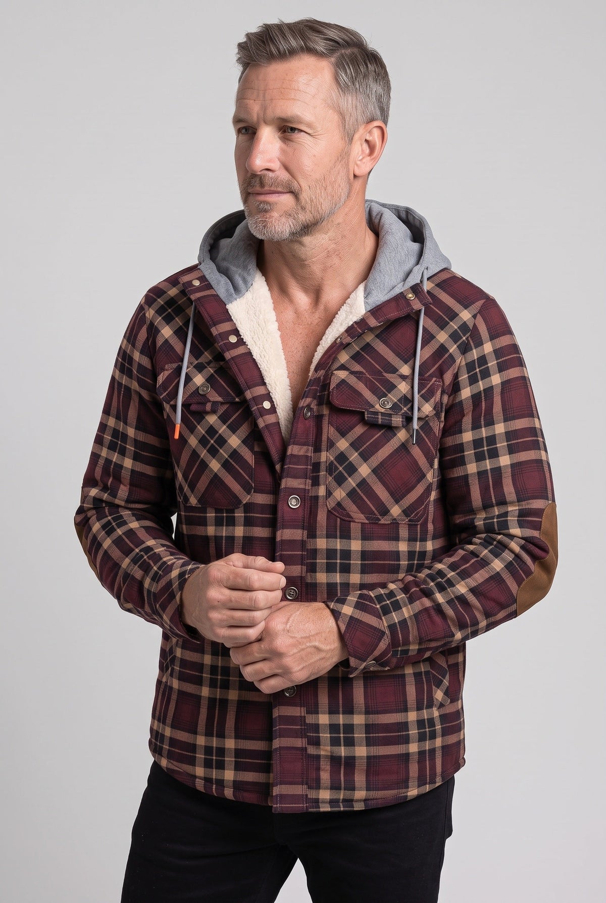 Men's Hooded Checked Overshirt Jacket