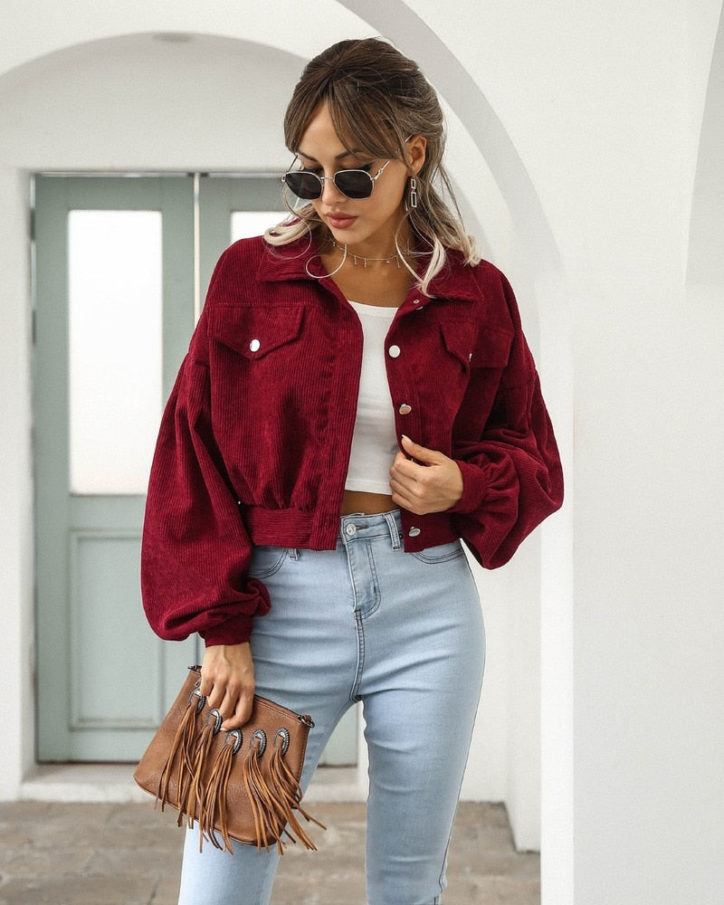 Women's Cropped Corduroy Puff Jacket