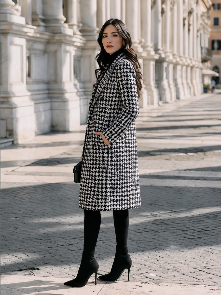 Women's Houndstooth Double Breasted Coat