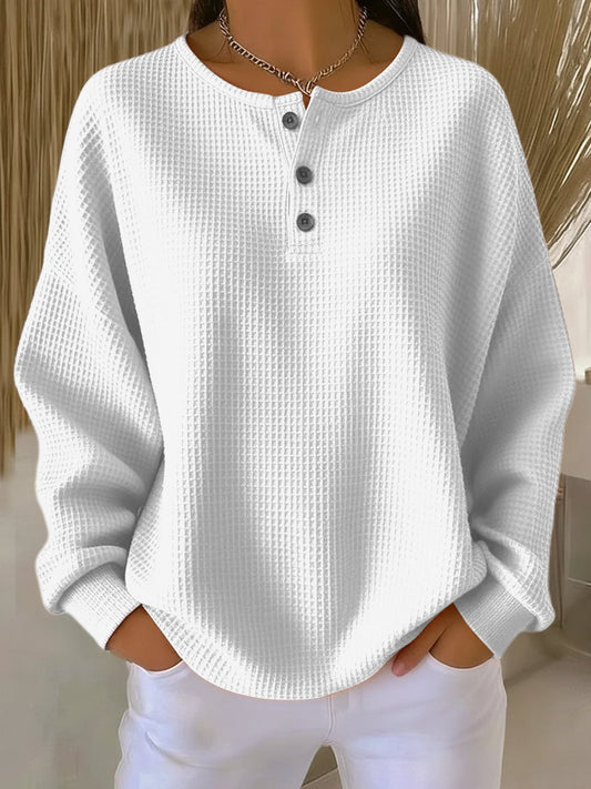 Women's Waffle Knit Henley Sweatshirt