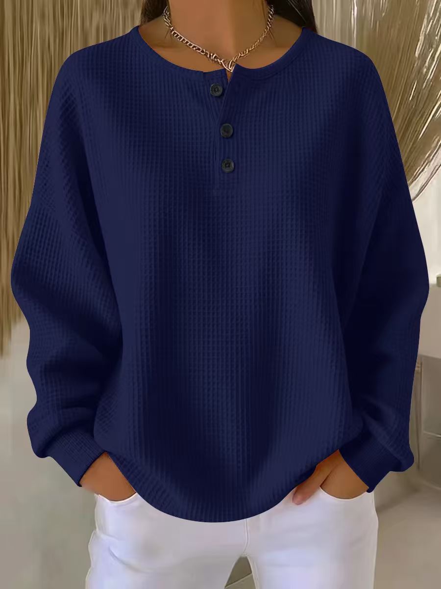 Women's Waffle Knit Henley Sweatshirt