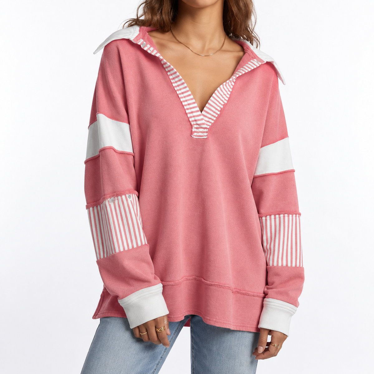 Women's Oversized Striped Sleeve Sweatshirt