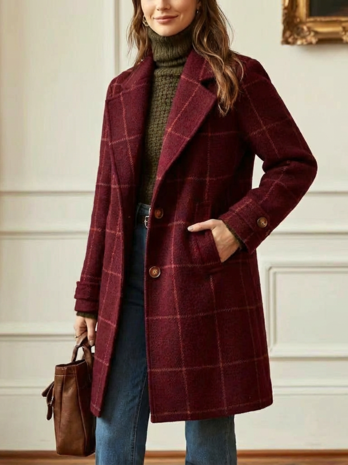 Women's Classic Check Wool Coat