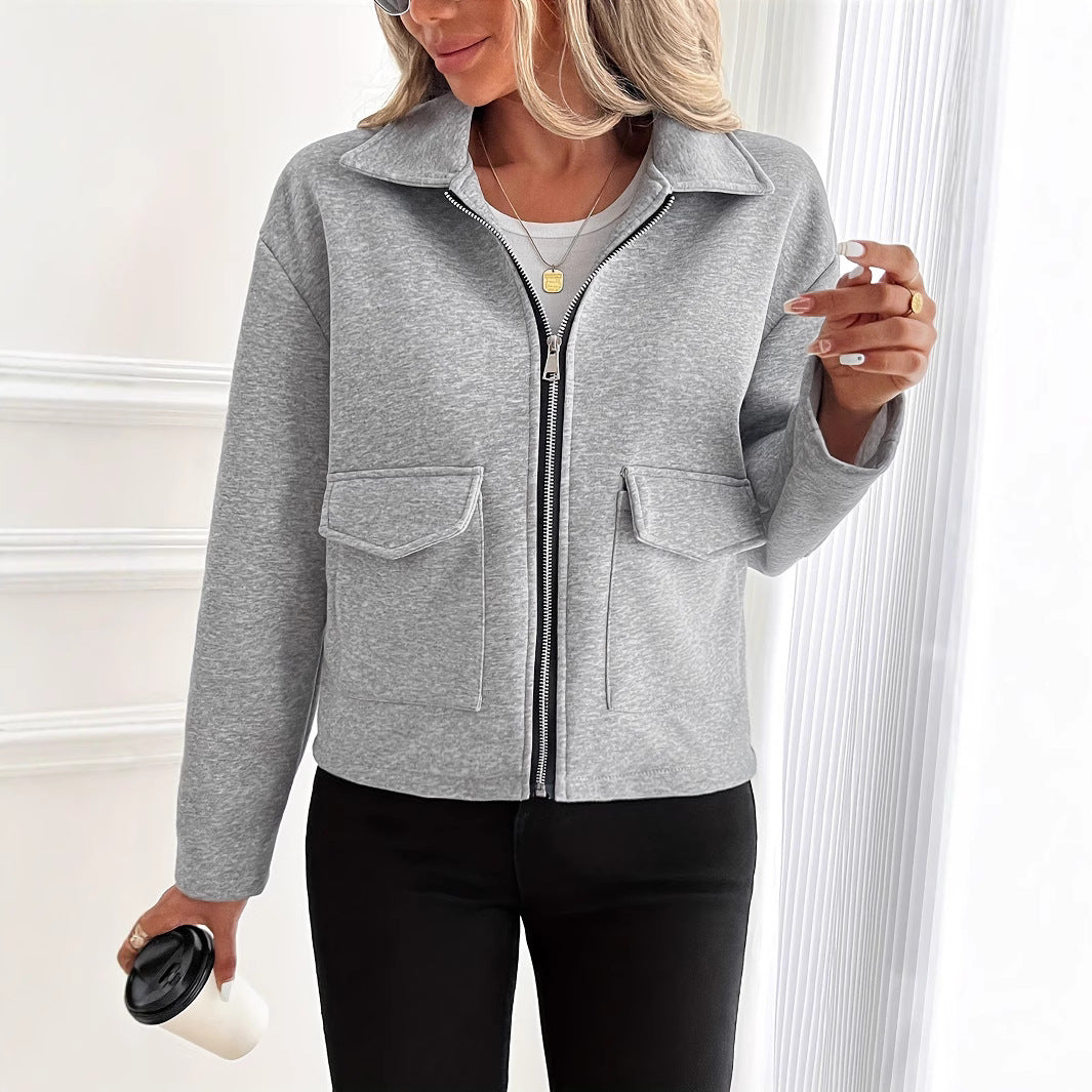 Women's Cropped Casual Zip Jacket