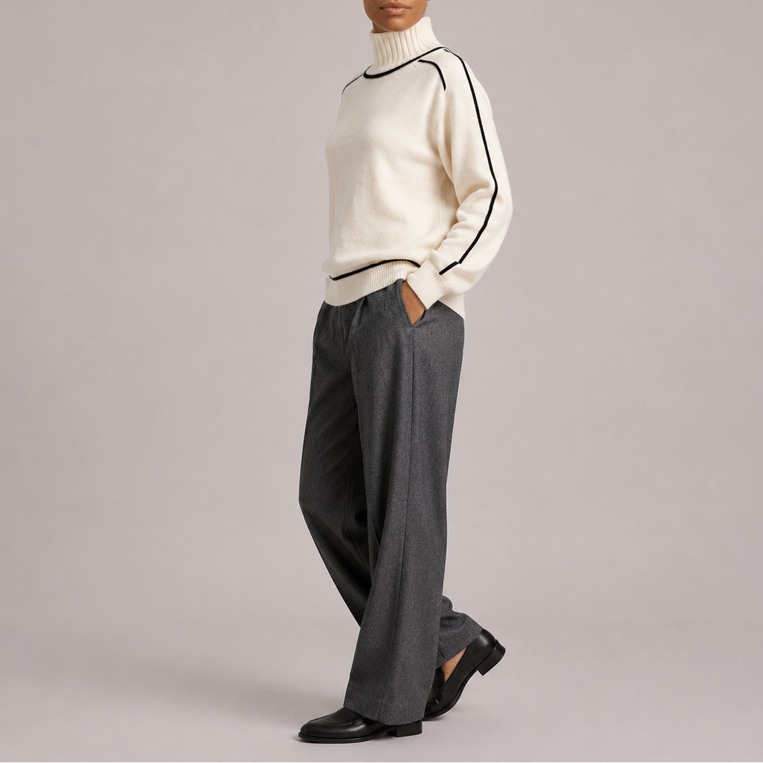 Women's Contrast Trim Turtleneck Jumper