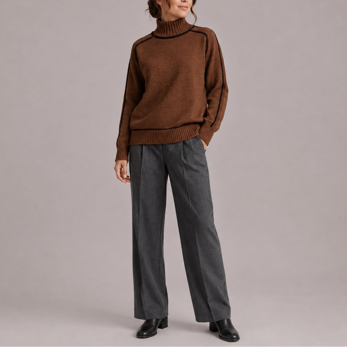 Women's Contrast Trim Turtleneck Jumper