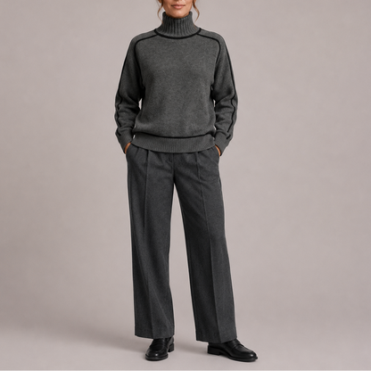 Women's Contrast Trim Turtleneck Jumper