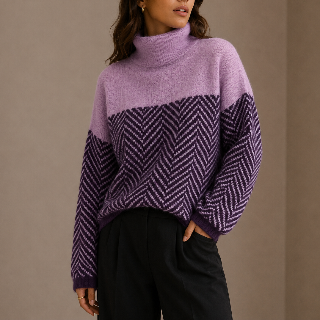 Women's Herringbone Turtleneck Knit Jumper