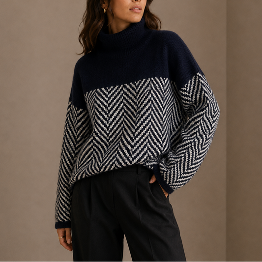 Women's Herringbone Turtleneck Knit Jumper