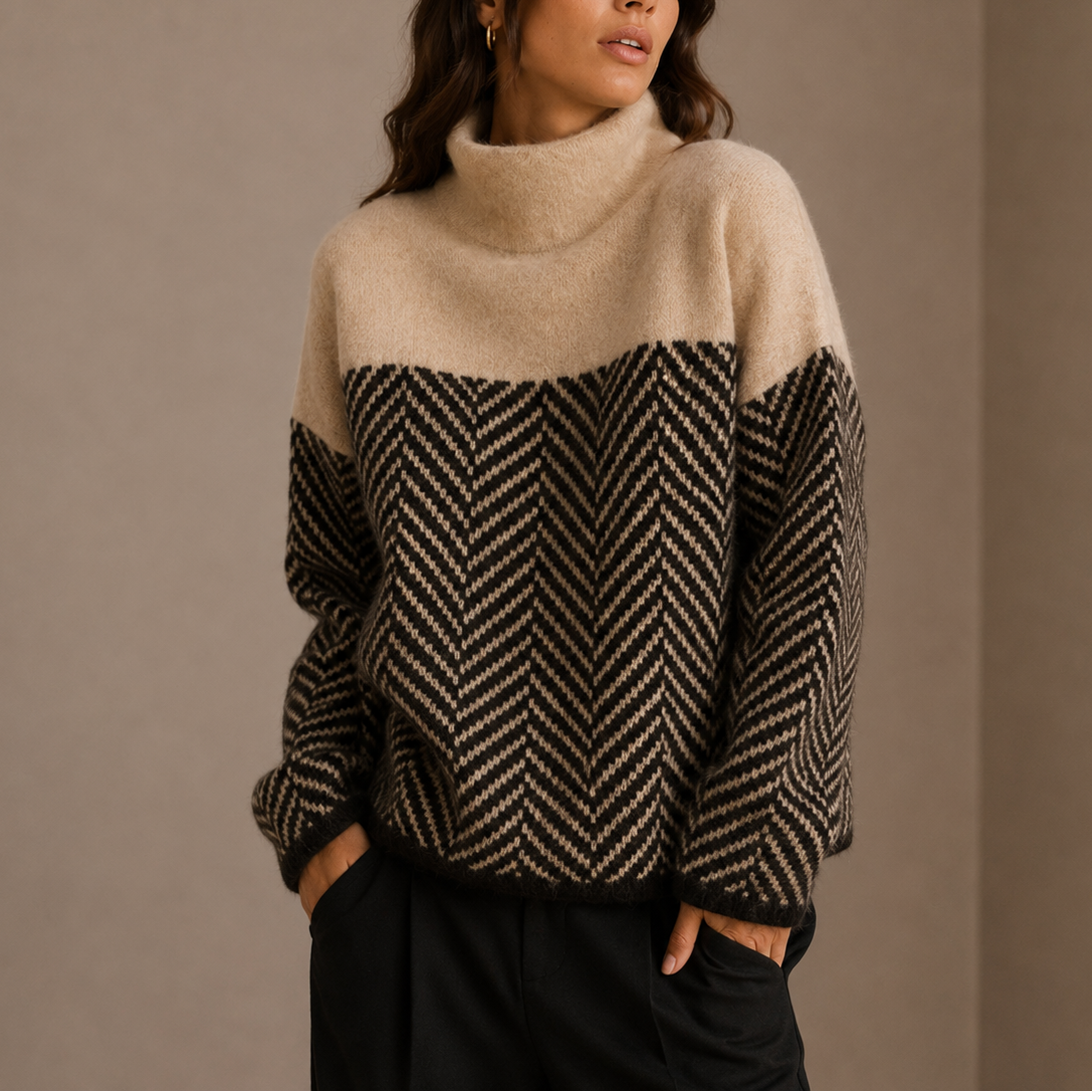 Women's Herringbone Turtleneck Knit Jumper