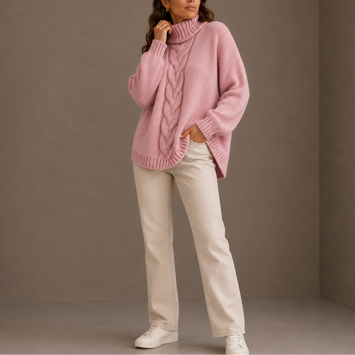 Women's Cable Knit Turtleneck Jumper