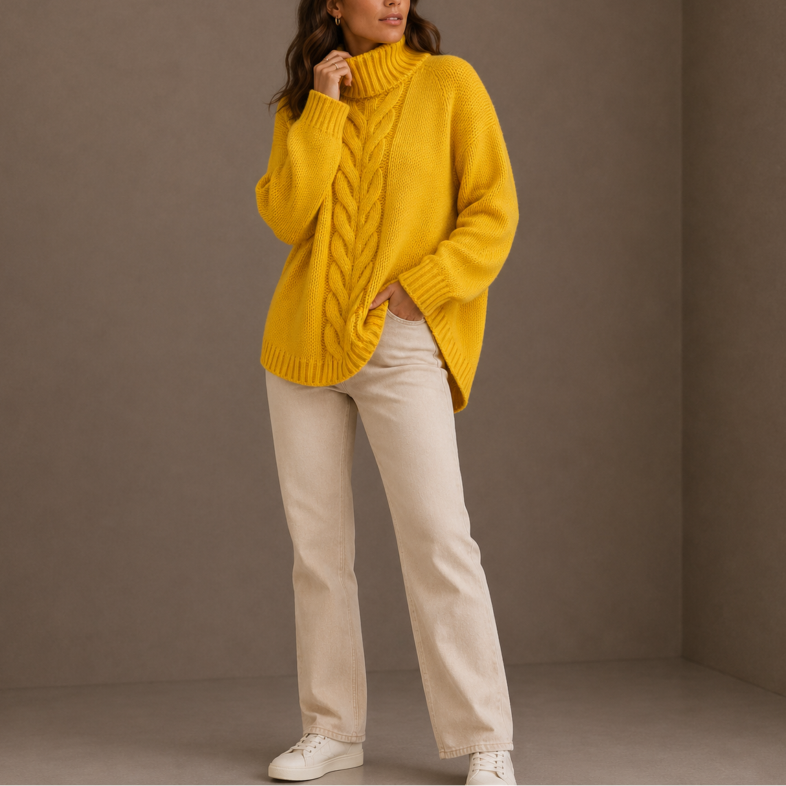 Women's Cable Knit Turtleneck Jumper