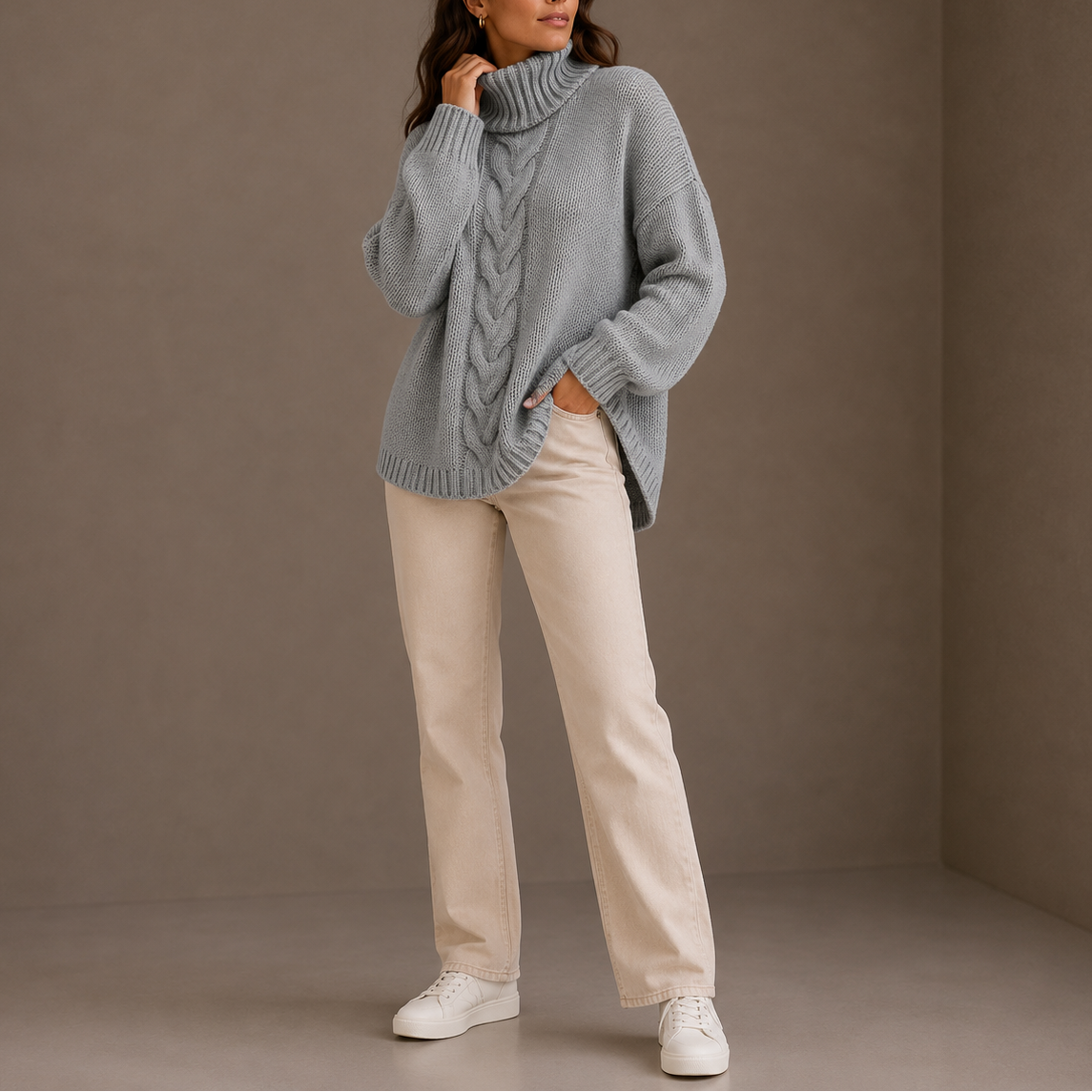 Women's Cable Knit Turtleneck Jumper