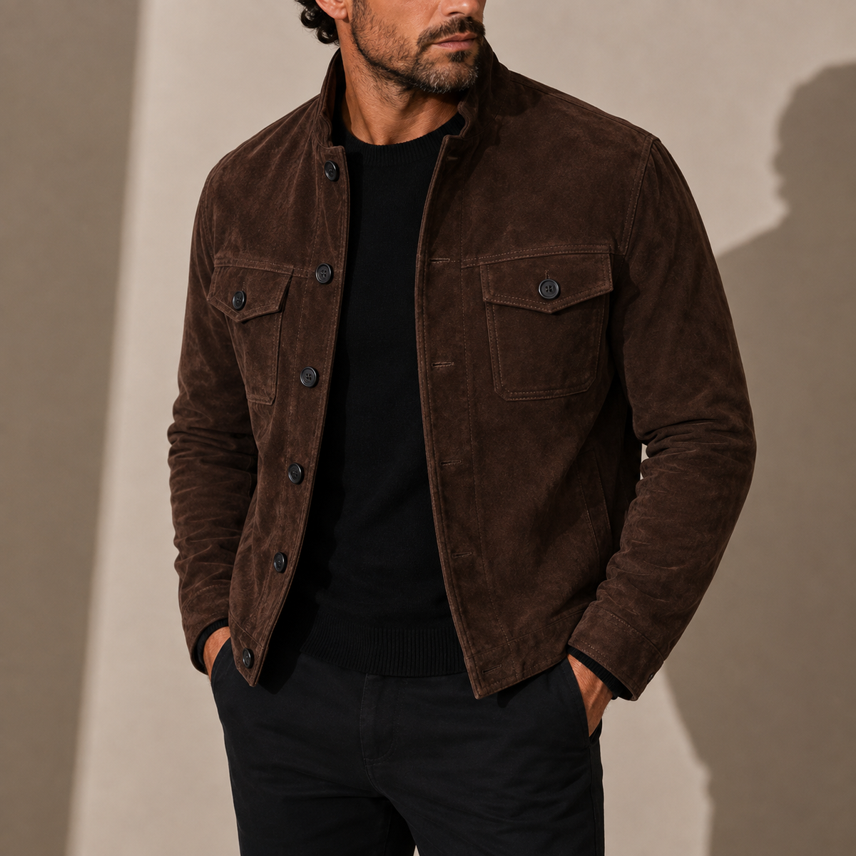 Men's Suede Stand Collar Jacket