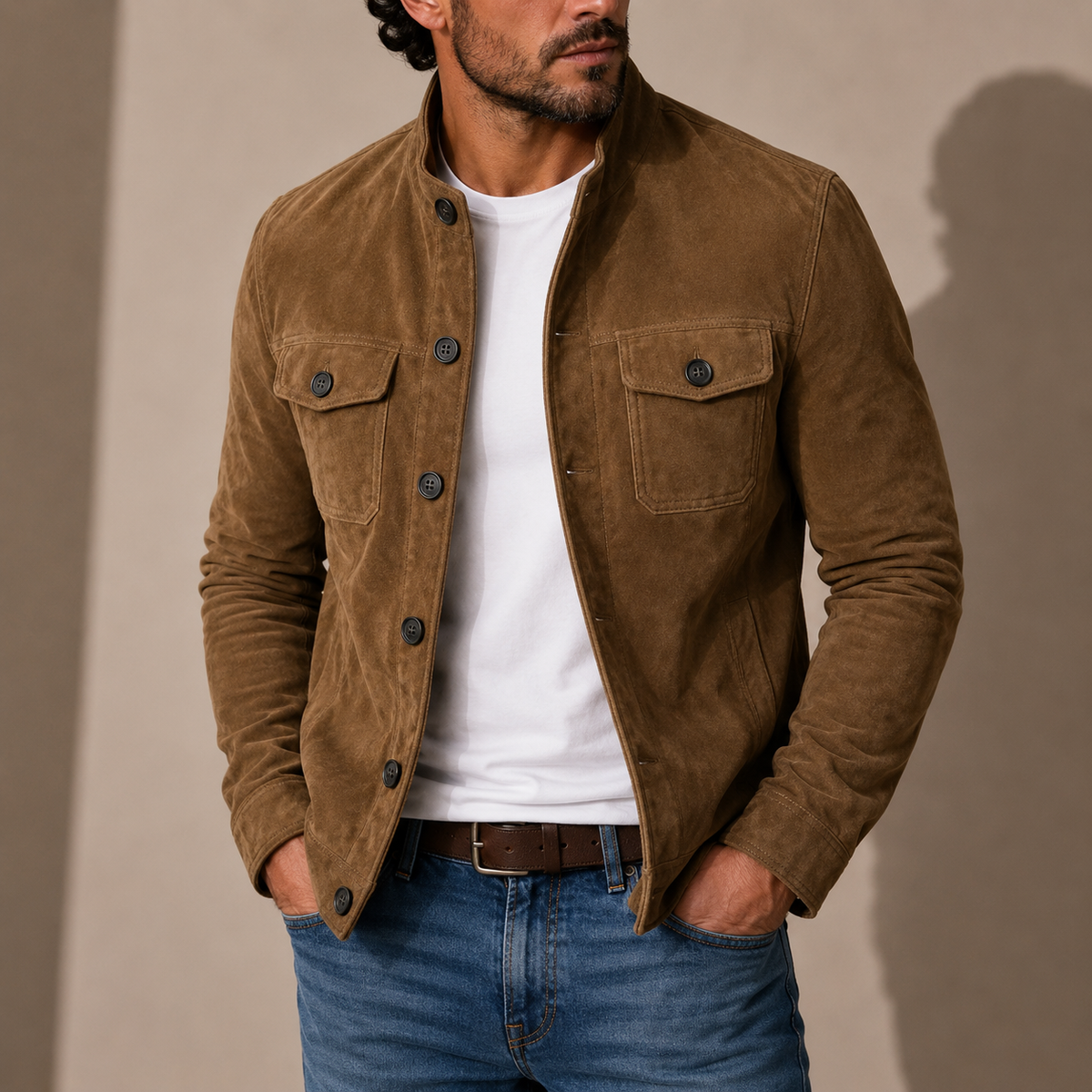 Men's Suede Stand Collar Jacket