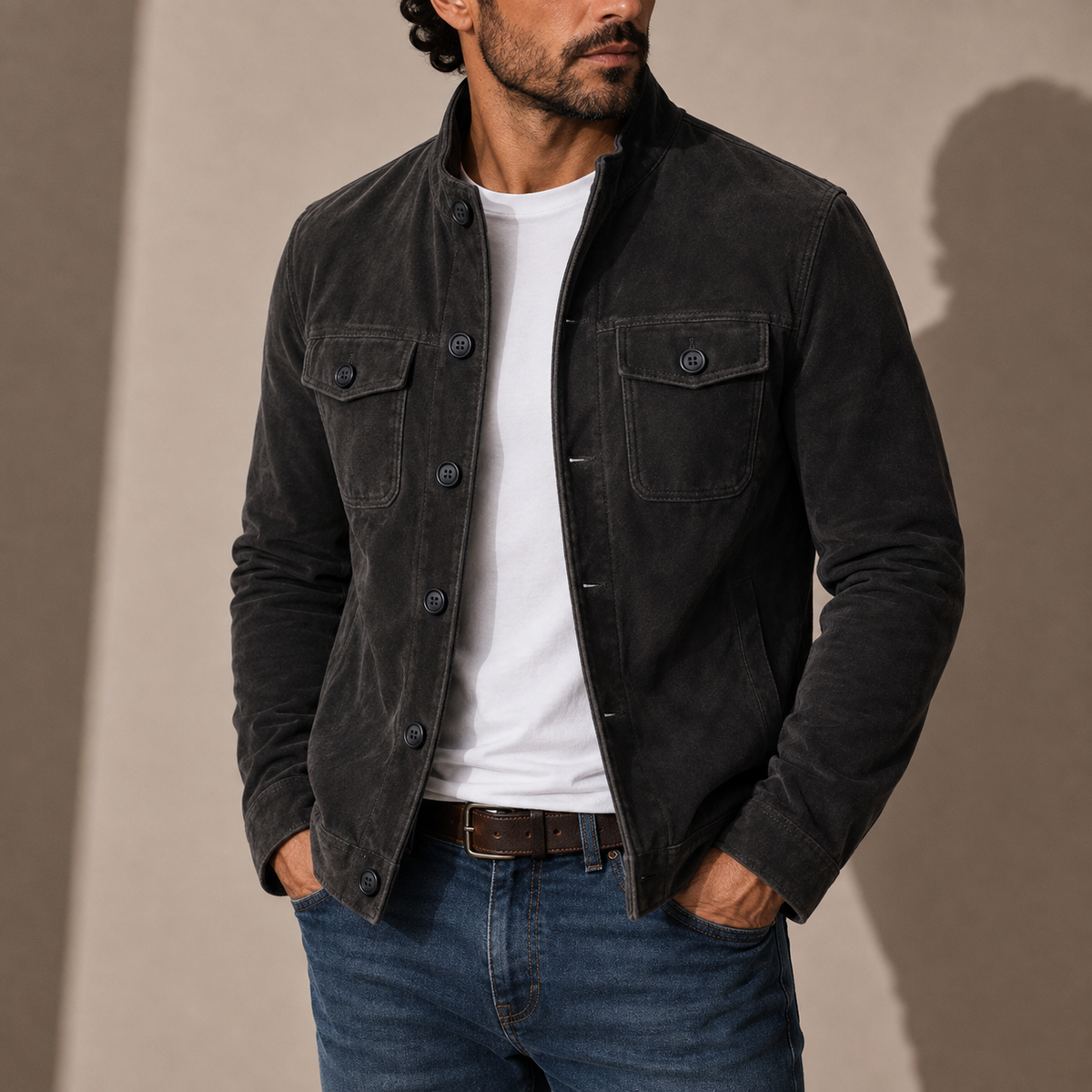 Men's Suede Stand Collar Jacket