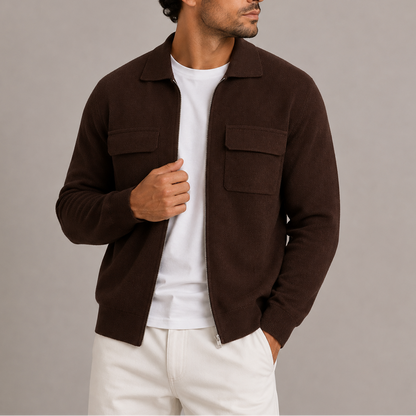 Men's Collared Zip Knit Cardigan