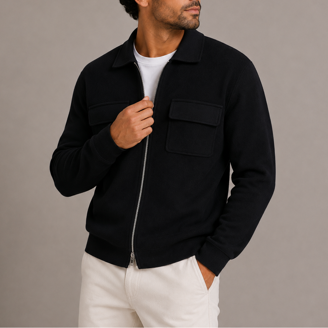 Men's Collared Zip Knit Cardigan