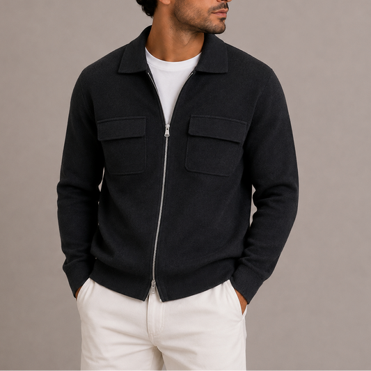 Men's Collared Zip Knit Cardigan