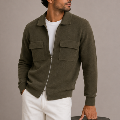 Men's Collared Zip Knit Cardigan