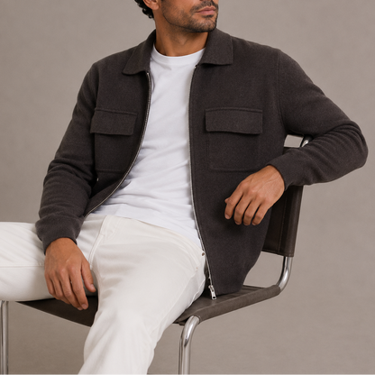 Men's Collared Zip Knit Cardigan