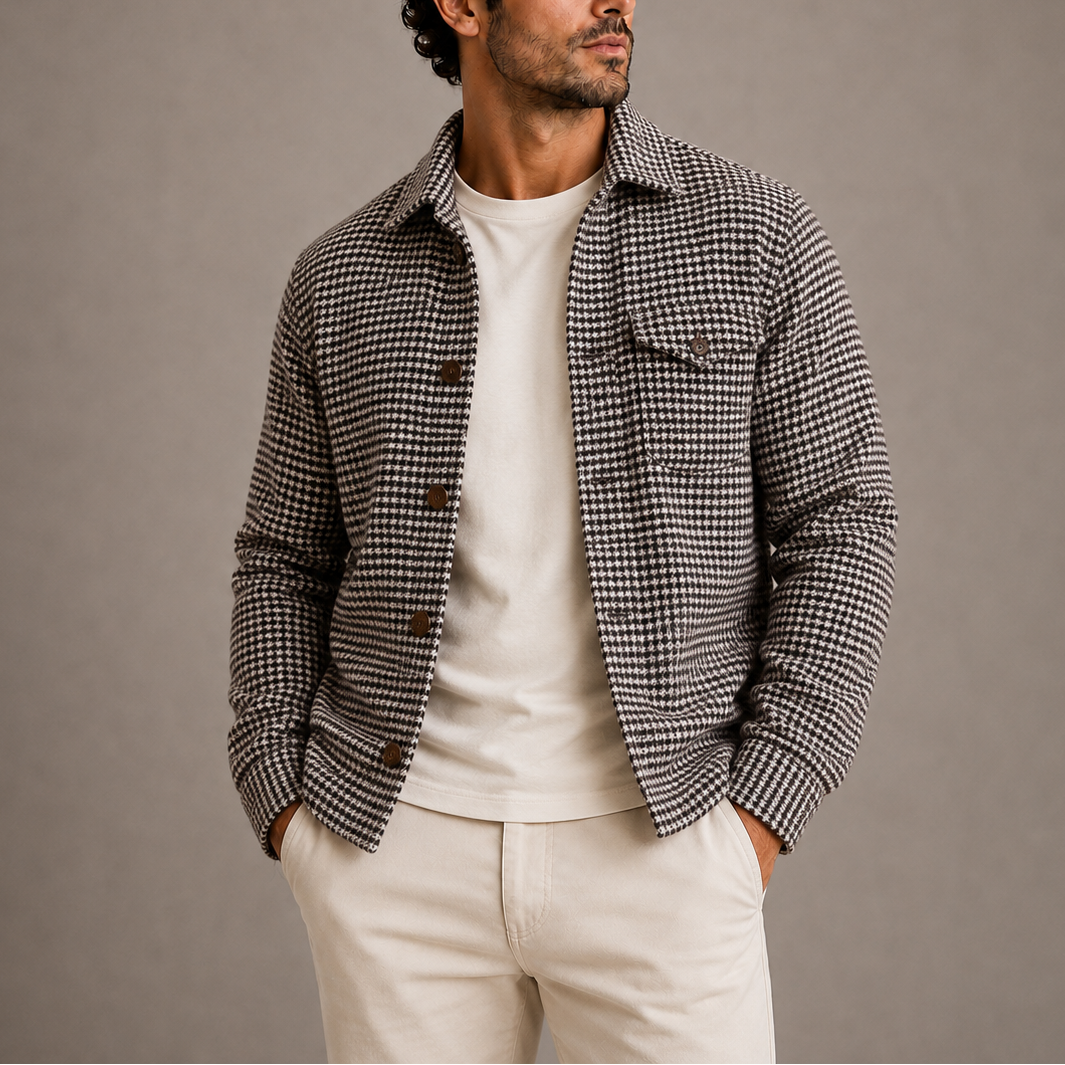 Men's Houndstooth Casual Shirt Jacket