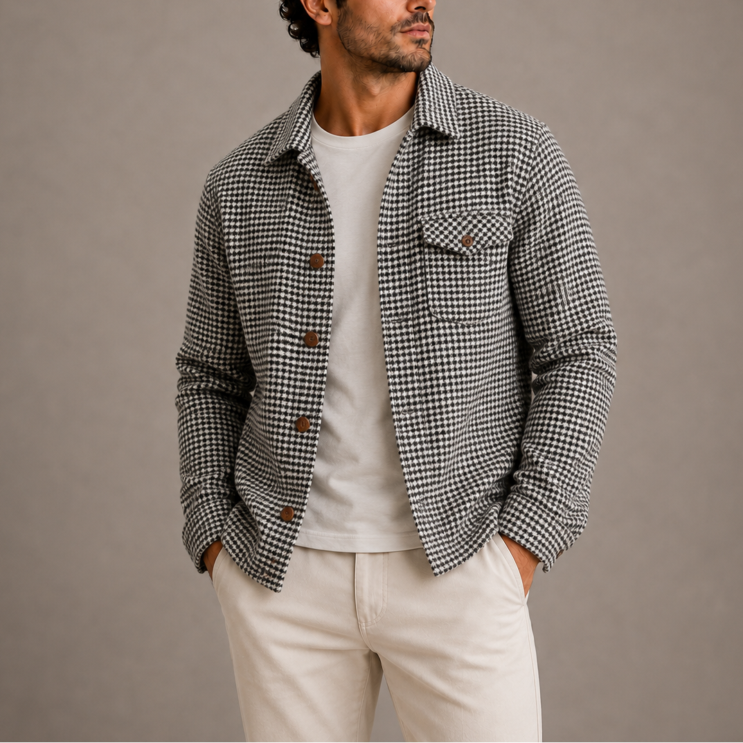 Men's Houndstooth Casual Shirt Jacket