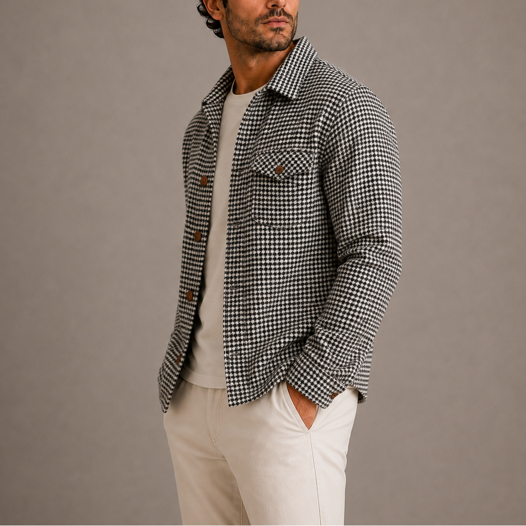 Men's Houndstooth Casual Shirt Jacket