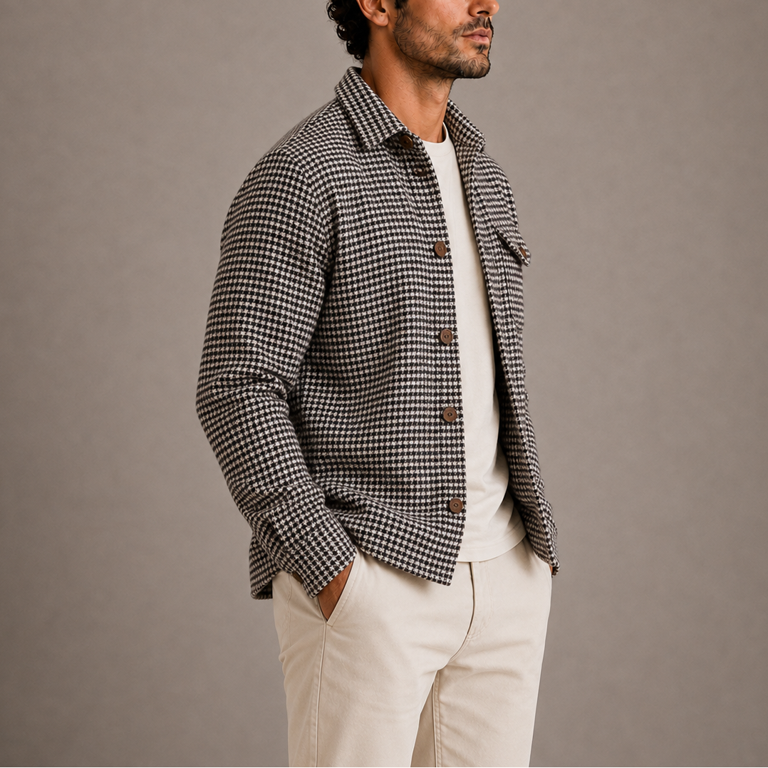 Men's Houndstooth Casual Shirt Jacket