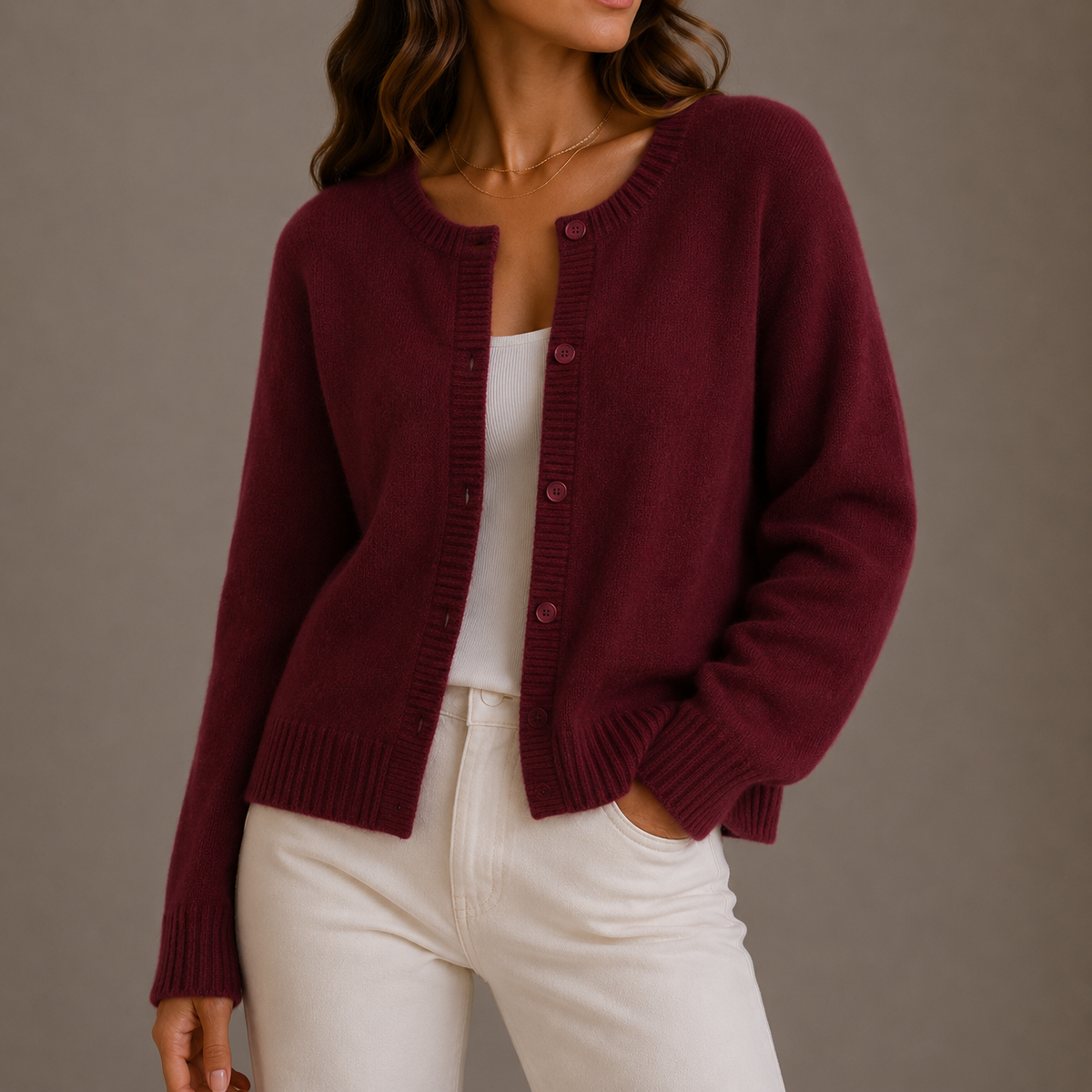 Women's Round Neck Knit Cardigan