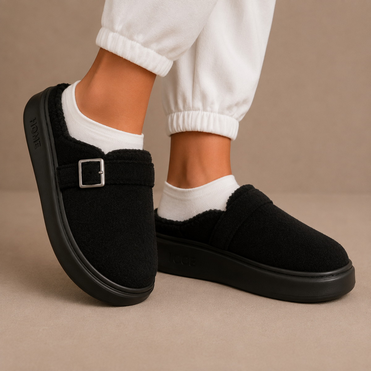 Women's Buckle Fleece Cushioned Slippers