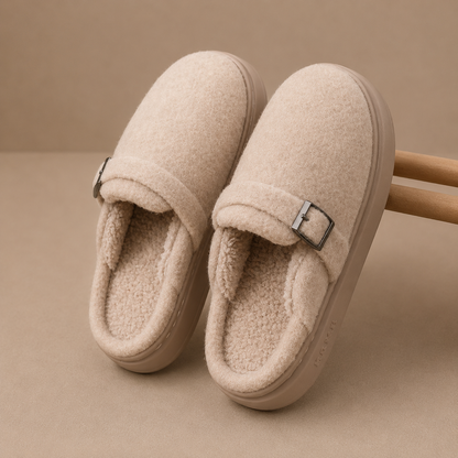 Women's Buckle Fleece Cushioned Slippers