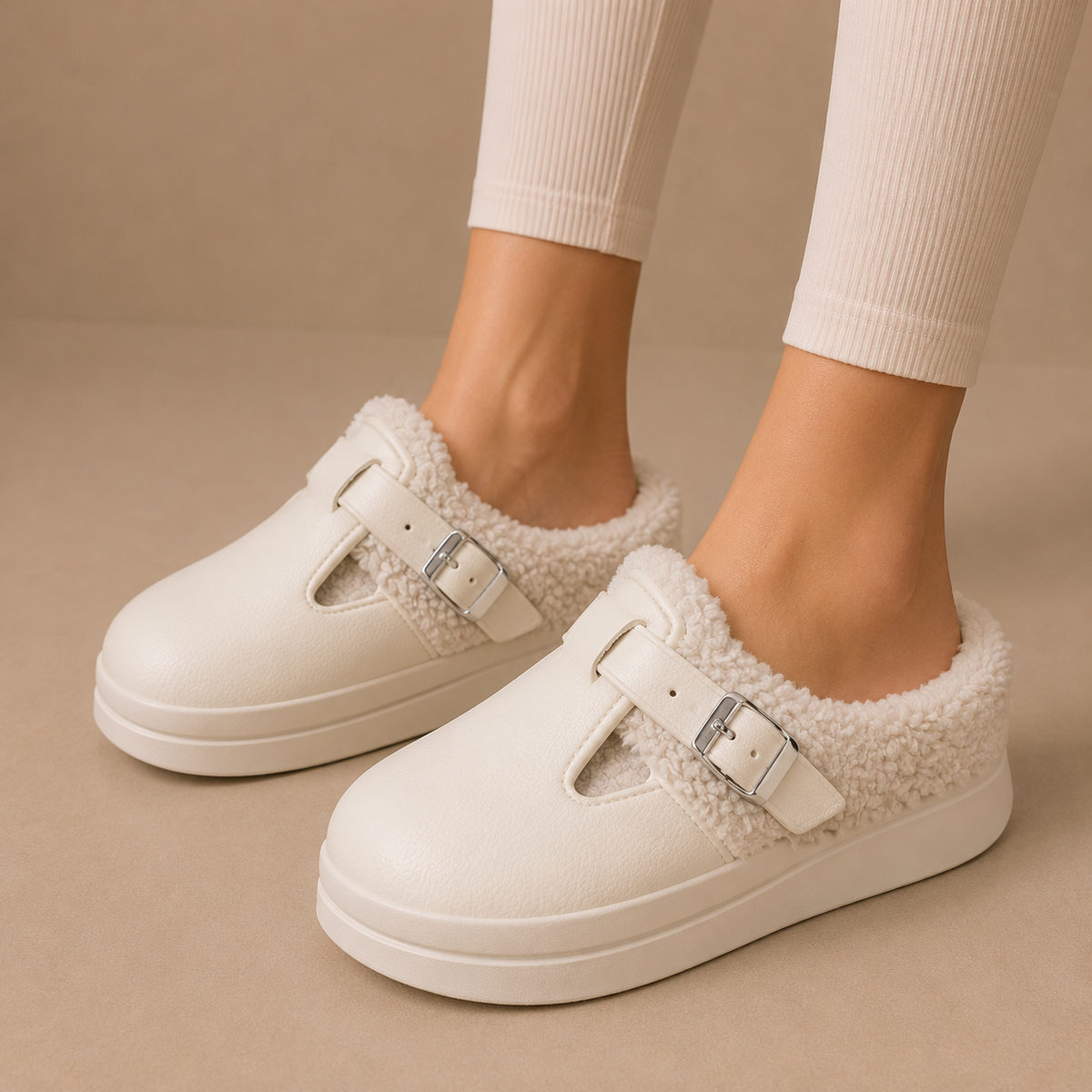 Women's Fleece-Lined Cushioned Buckle Slippers