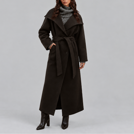 Women's Belted Wool Long Coat