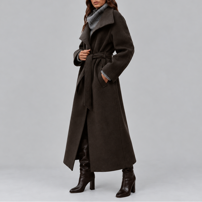 Women's Belted Wool Long Coat