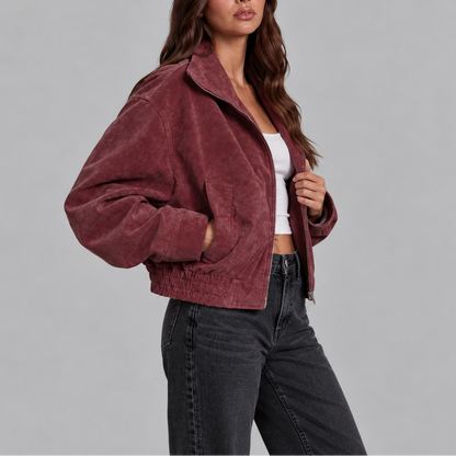 Women's Suede Oversized Bomber Jacket